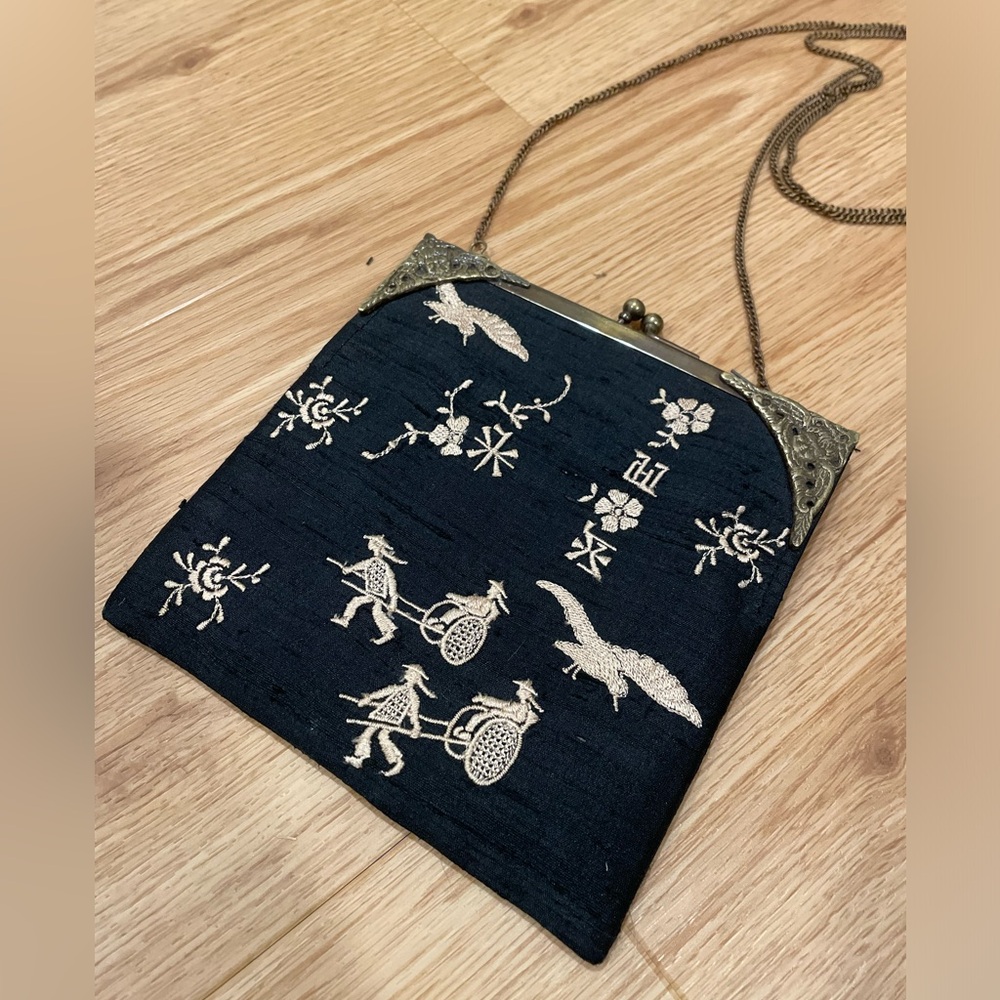 Black silk brocade traditional Chinese mini bag
